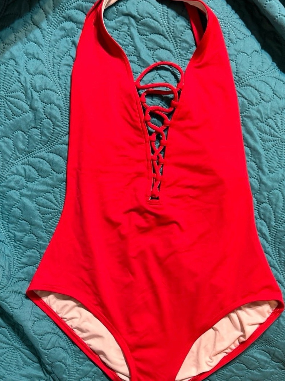 Michael Kors Women’s  Lace Up One Piece Red Bathing Suit